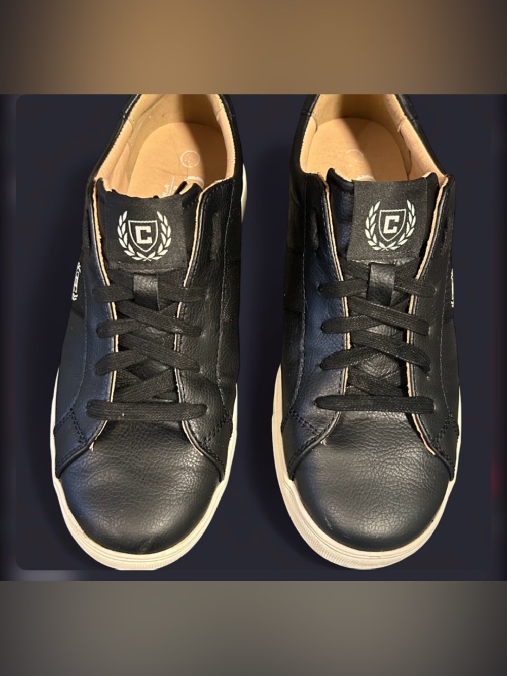Chaps Men's Camden Court Black Leather-Look Sneakers - Size 7.5